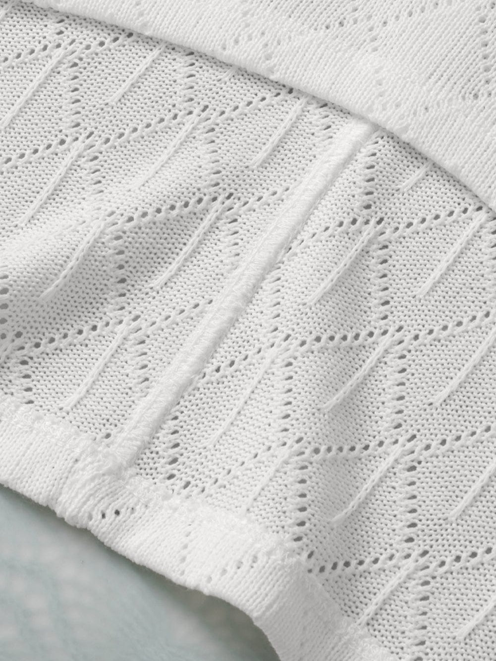 White Flowy Knit V Neck Blouse