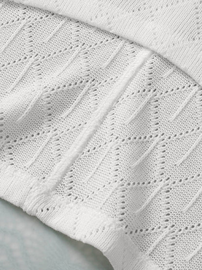 White Flowy Knit V Neck Blouse