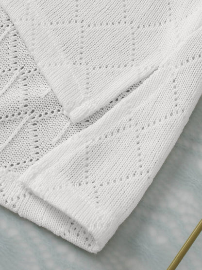 White Flowy Knit V Neck Blouse