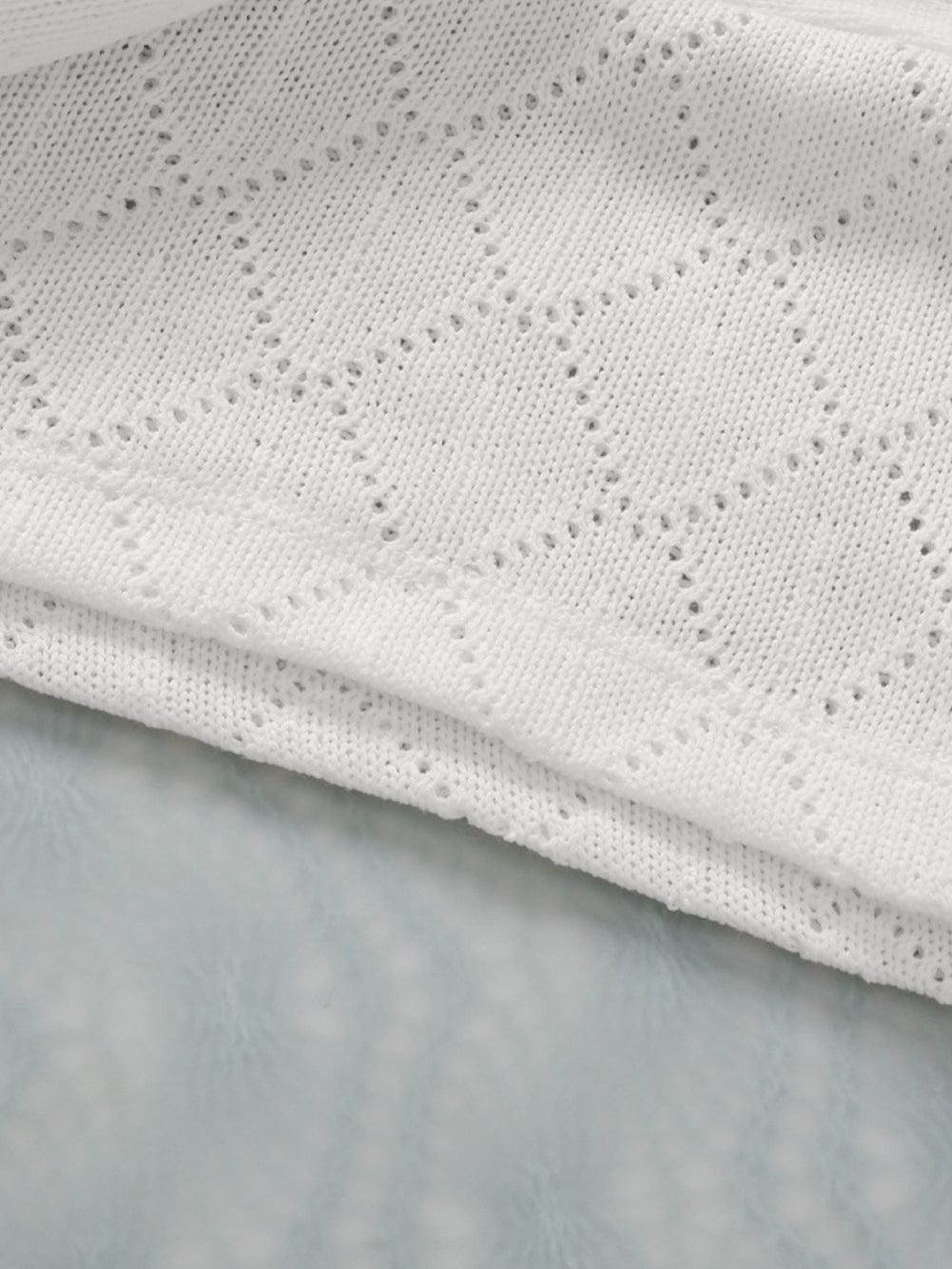 White Flowy Knit V Neck Blouse