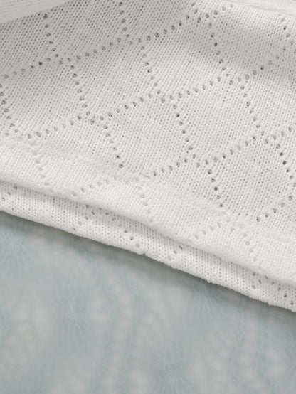 White Flowy Knit V Neck Blouse