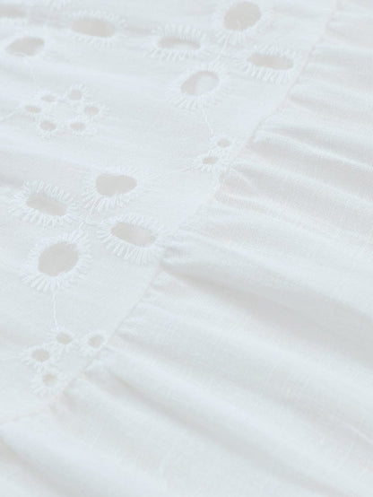 White Frill Embroidered Sleeveless Babydoll Dress