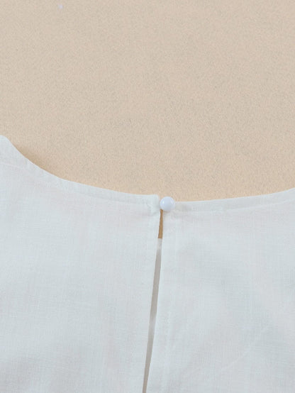 White Frill Embroidered Sleeveless Babydoll Dress