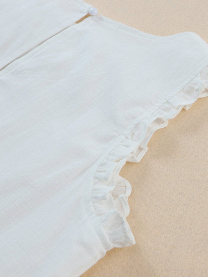 White Frill Embroidered Sleeveless Babydoll Dress
