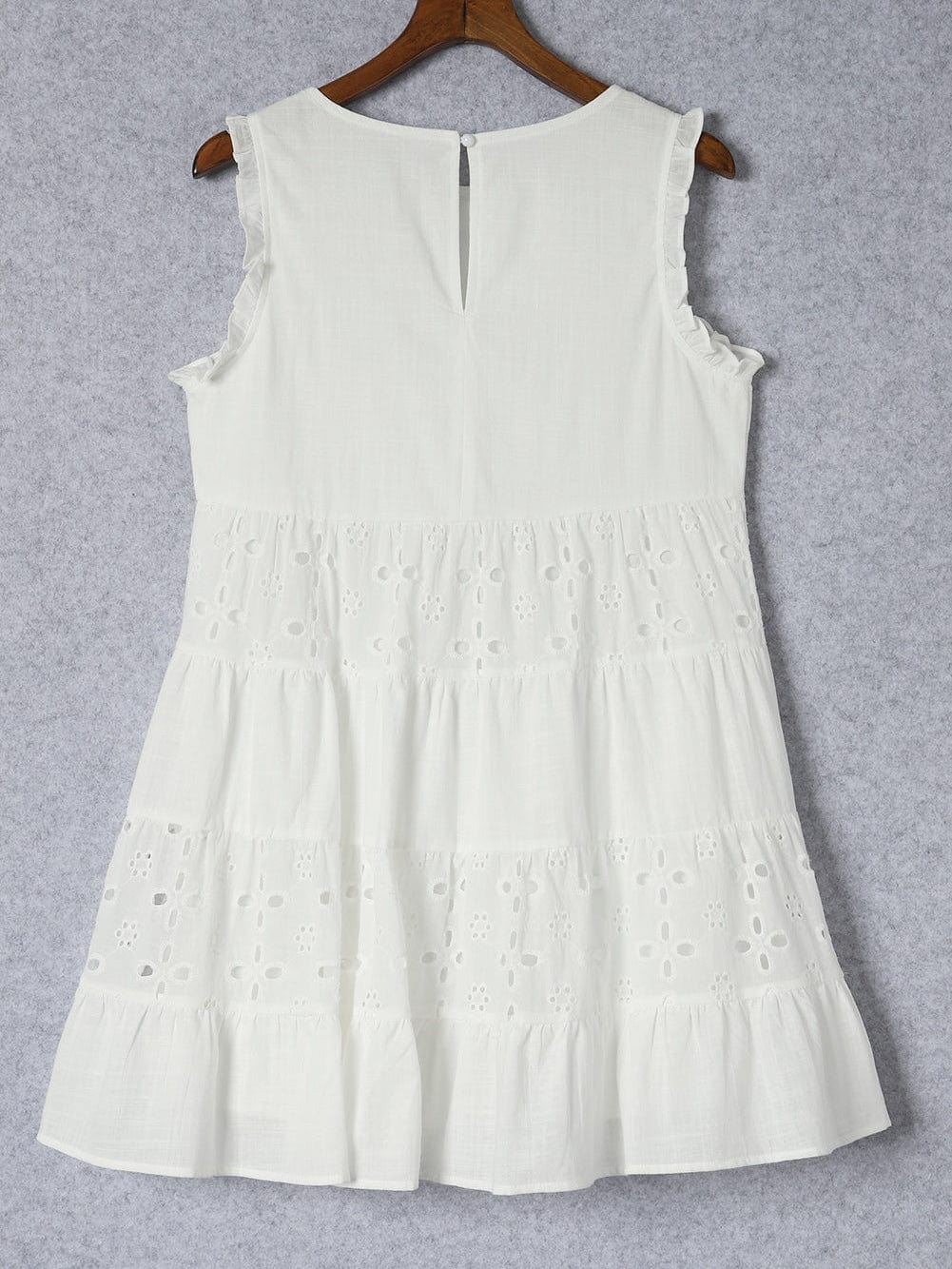White Frill Embroidered Sleeveless Babydoll Dress