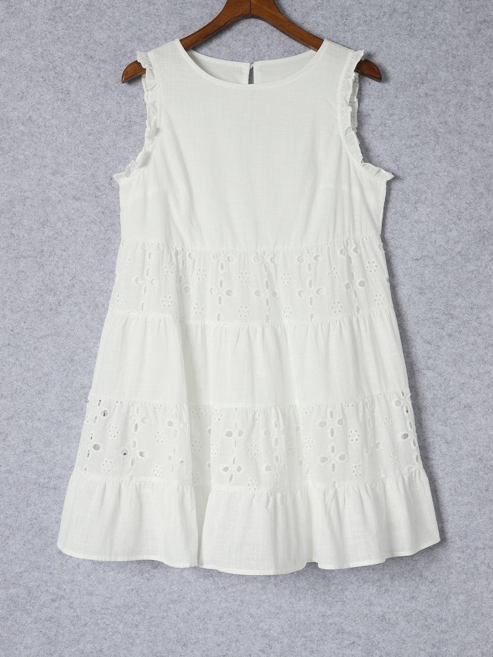 White Frill Embroidered Sleeveless Babydoll Dress