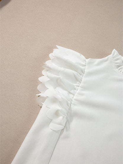 White Frilled Ruffle Sleeve Top with Scalloped Hem