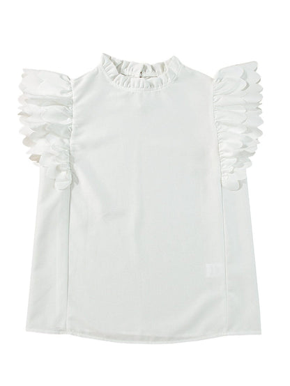 White Frilled Ruffle Sleeve Top with Scalloped Hem