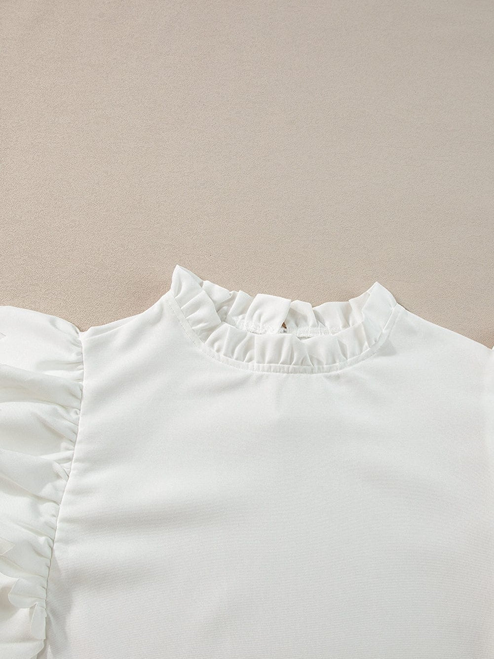 White Frilled Ruffle Sleeve Top with Scalloped Hem
