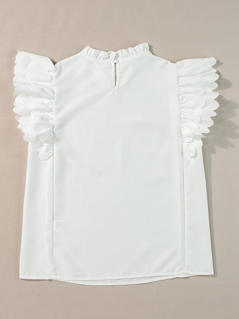 White Frilled Ruffle Sleeve Top with Scalloped Hem