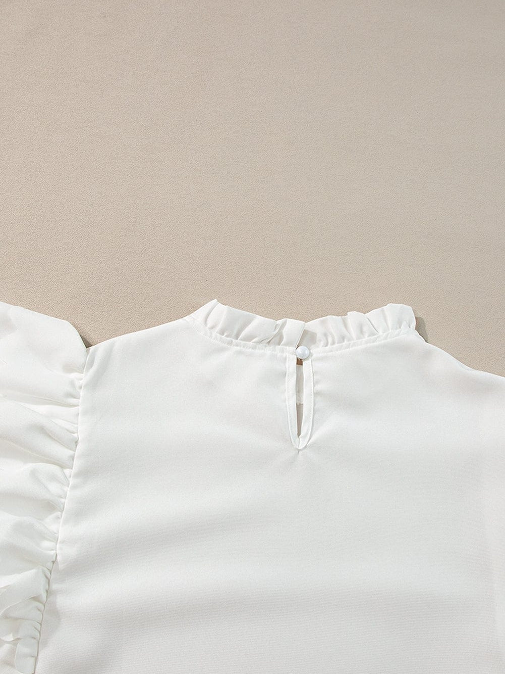 White Frilled Ruffle Sleeve Top with Scalloped Hem