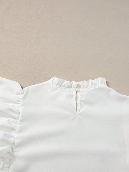 White Frilled Ruffle Sleeve Top with Scalloped Hem