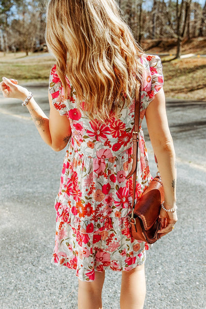 White Frilled Tank Floral Mini Dress