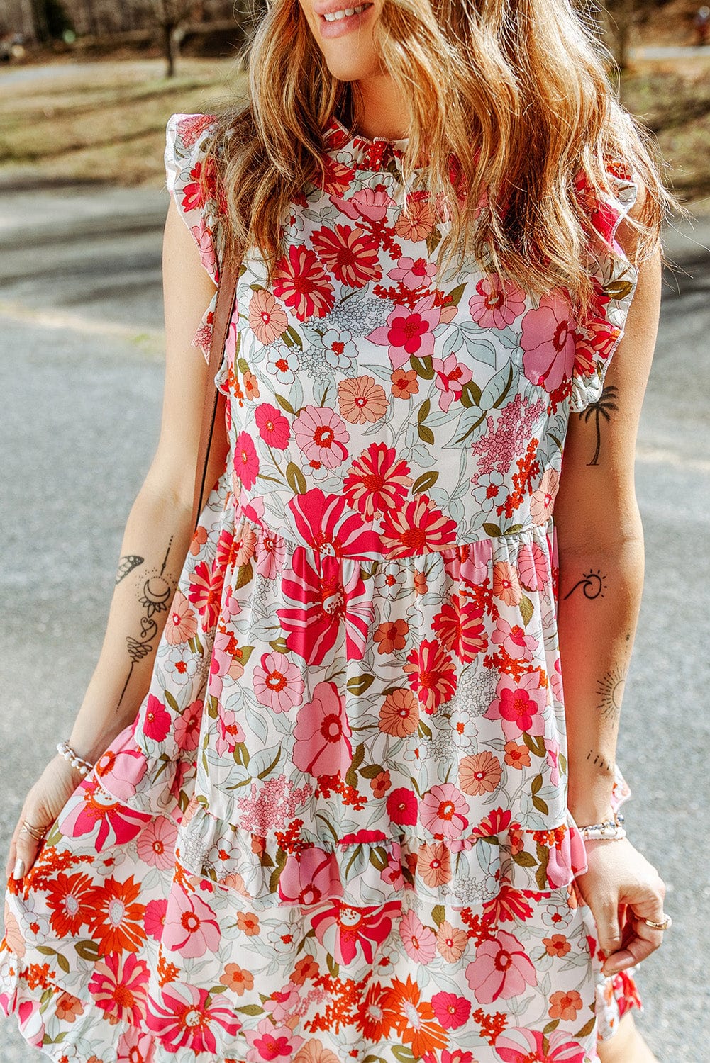 White Frilled Tank Floral Mini Dress