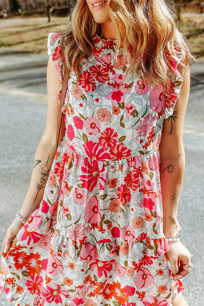 White Frilled Tank Floral Mini Dress