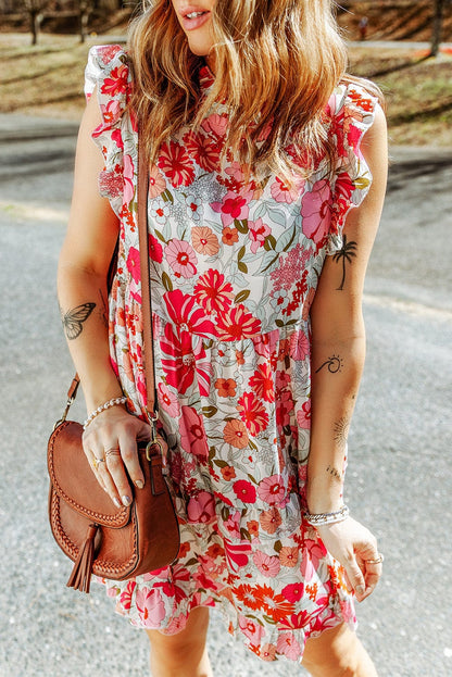 White Frilled Tank Floral Mini Dress
