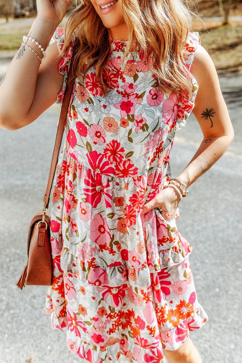 White Frilled Tank Floral Mini Dress