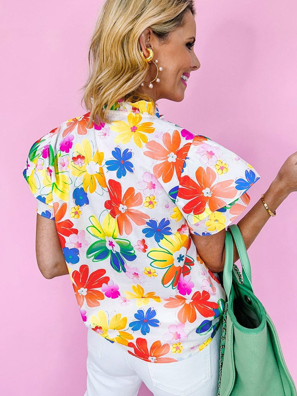 White Garden Flutter Sleeve Blouse