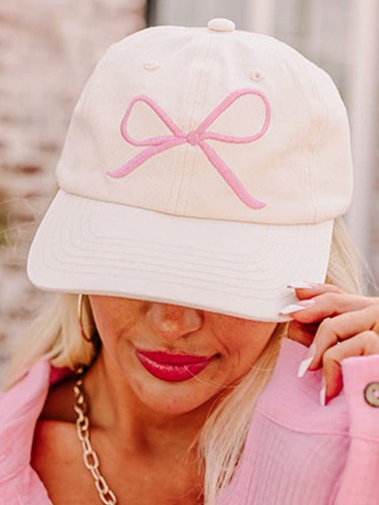 White Girlish Bow Embroidered Baseball Cap