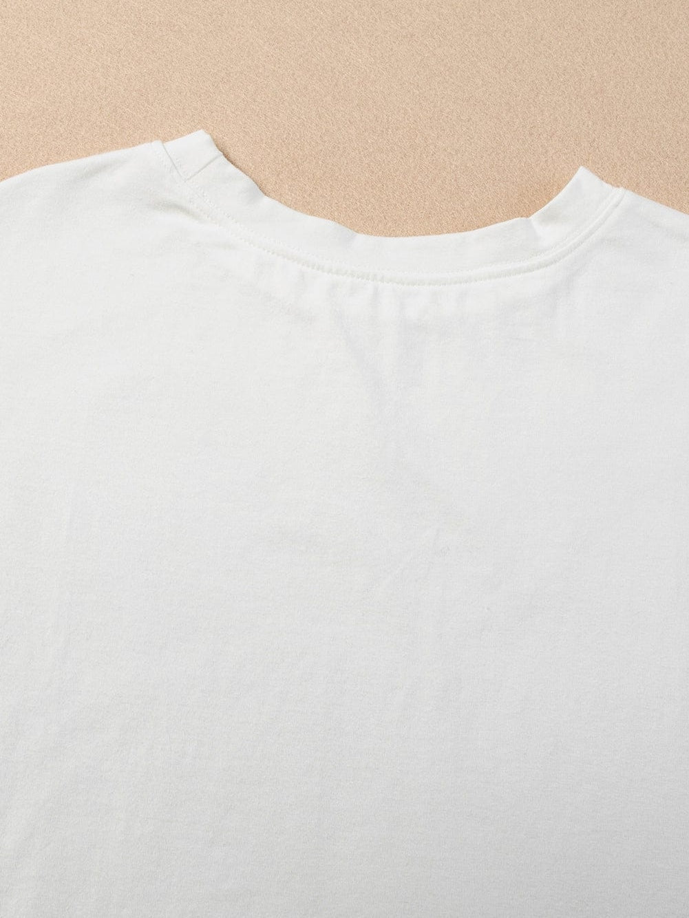 White Leopard Print Drop Shoulder Casual Tee with Round Neck