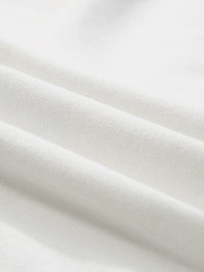 White Leopard Print Drop Shoulder Casual Tee with Round Neck