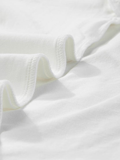 White Leopard Print Drop Shoulder Casual Tee with Round Neck