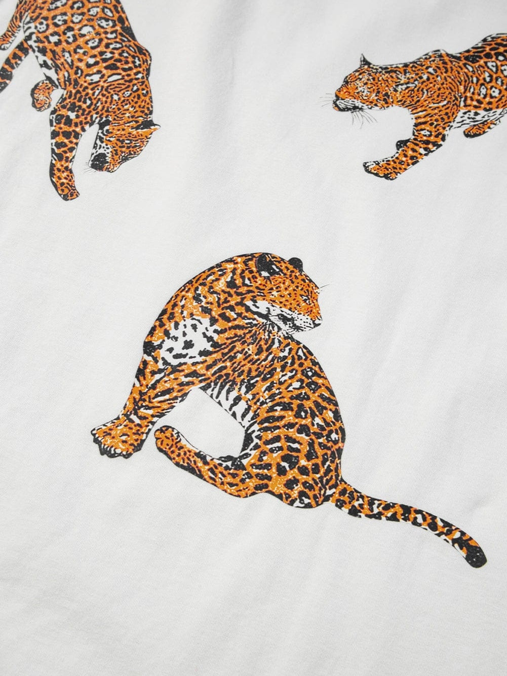 White Leopard Print Drop Shoulder Casual Tee with Round Neck