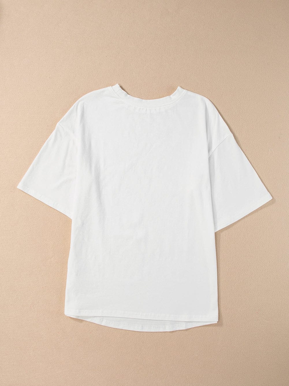 White Leopard Print Drop Shoulder Casual Tee with Round Neck