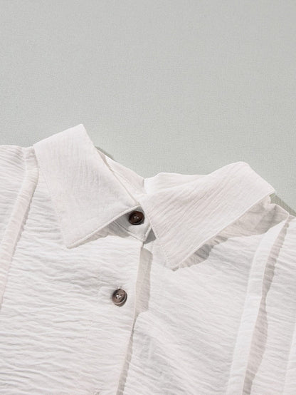 White Mini Shirt Dress with Half Puff Sleeves