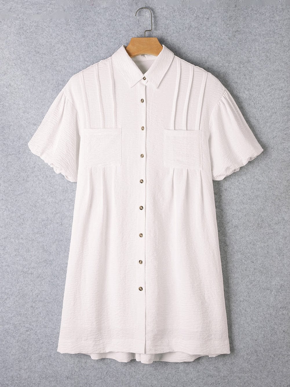 White Mini Shirt Dress with Half Puff Sleeves