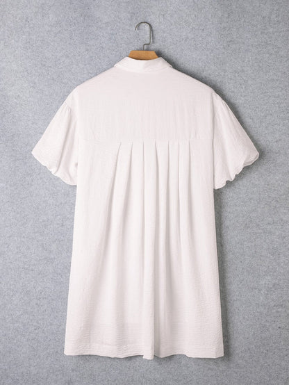 White Mini Shirt Dress with Half Puff Sleeves