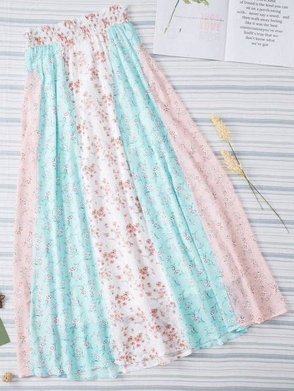 White Multi Floral Print Maxi Skirt