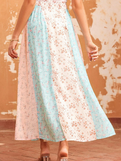 White Multi Floral Print Maxi Skirt