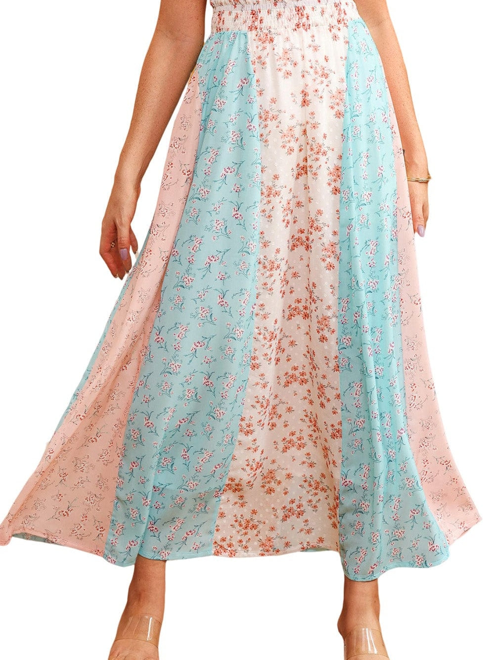 White Multi Floral Print Maxi Skirt