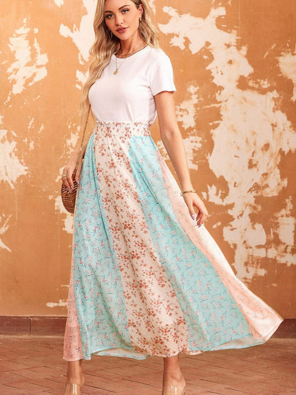 White Multi Floral Print Maxi Skirt