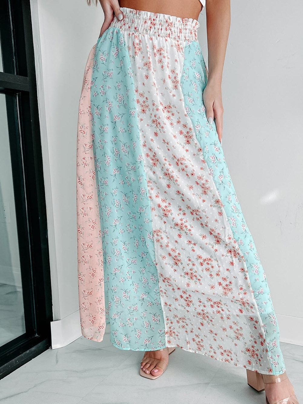 White Multi Floral Print Maxi Skirt