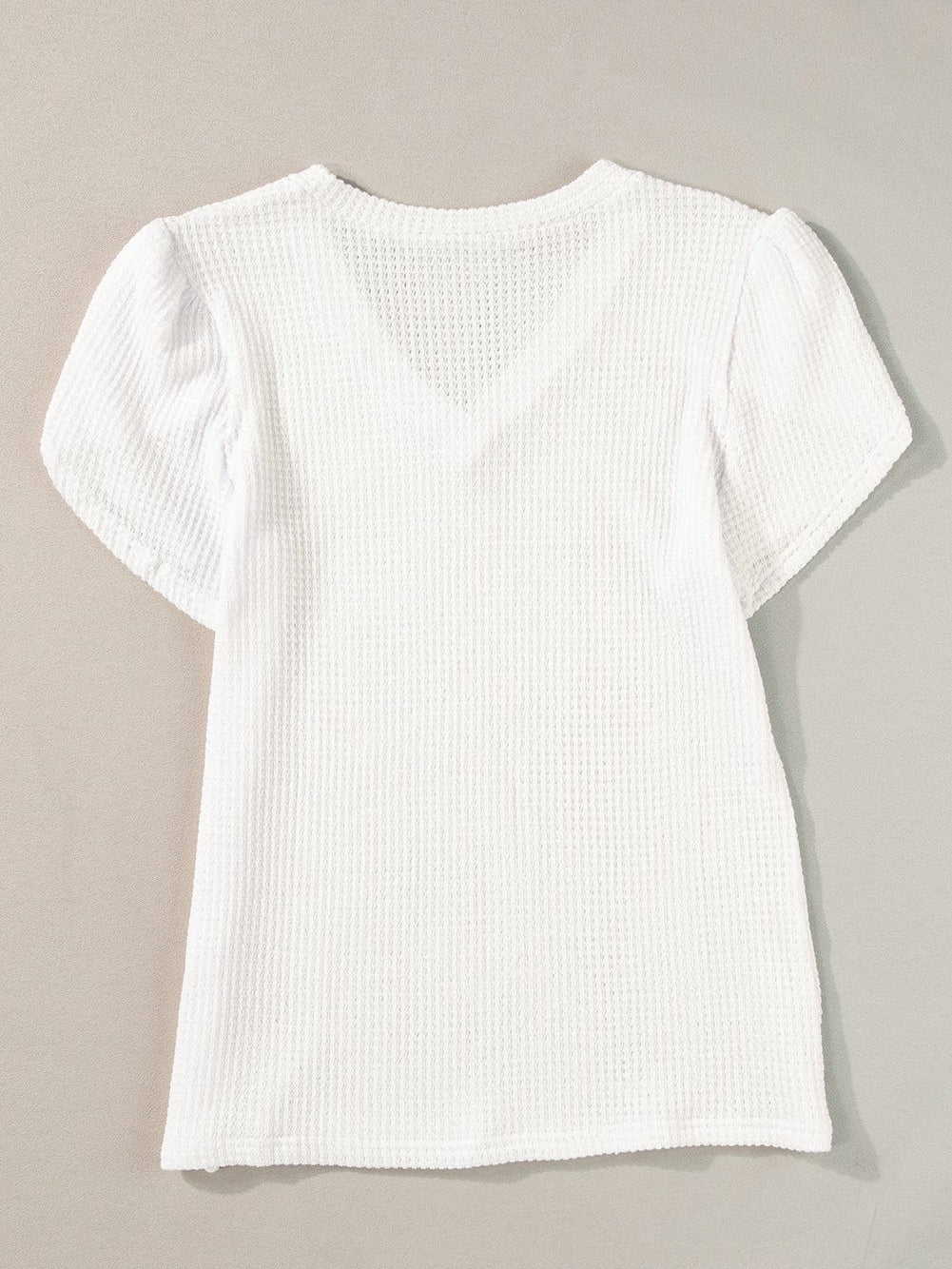 White Petal Sleeve Waffle Knit T-Shirt with V Neck