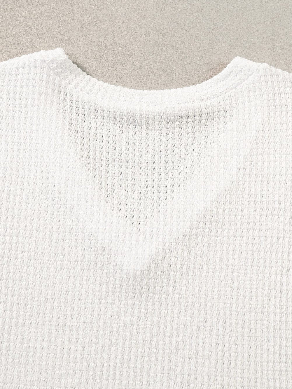 White Petal Sleeve Waffle Knit T-Shirt with V Neck