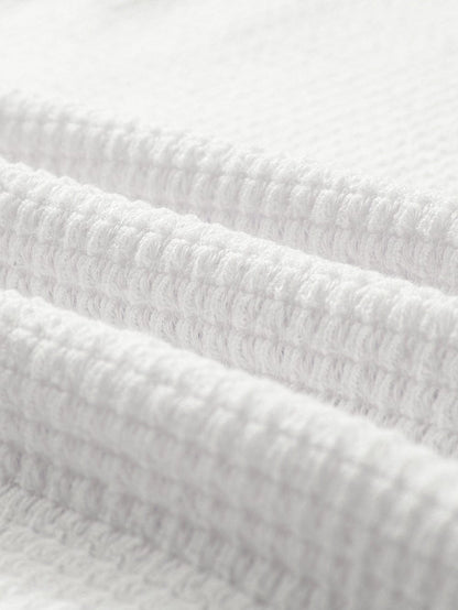 White Petal Sleeve Waffle Knit T-Shirt with V Neck