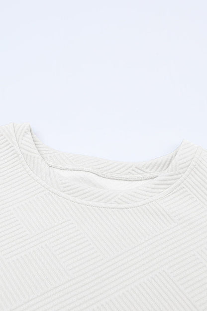 White Ribbed Casual Two Piece Set with Loose Fit T-Shirt and Drawstring Pants