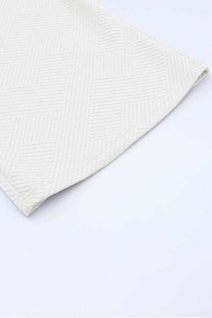 White Ribbed Casual Two Piece Set with Loose Fit T-Shirt and Drawstring Pants