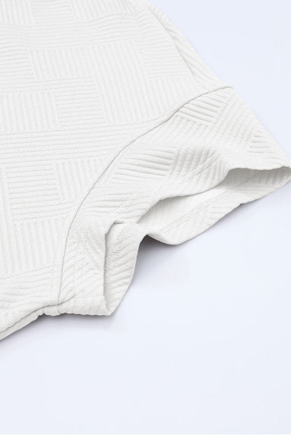 White Ribbed Casual Two Piece Set with Loose Fit T-Shirt and Drawstring Pants