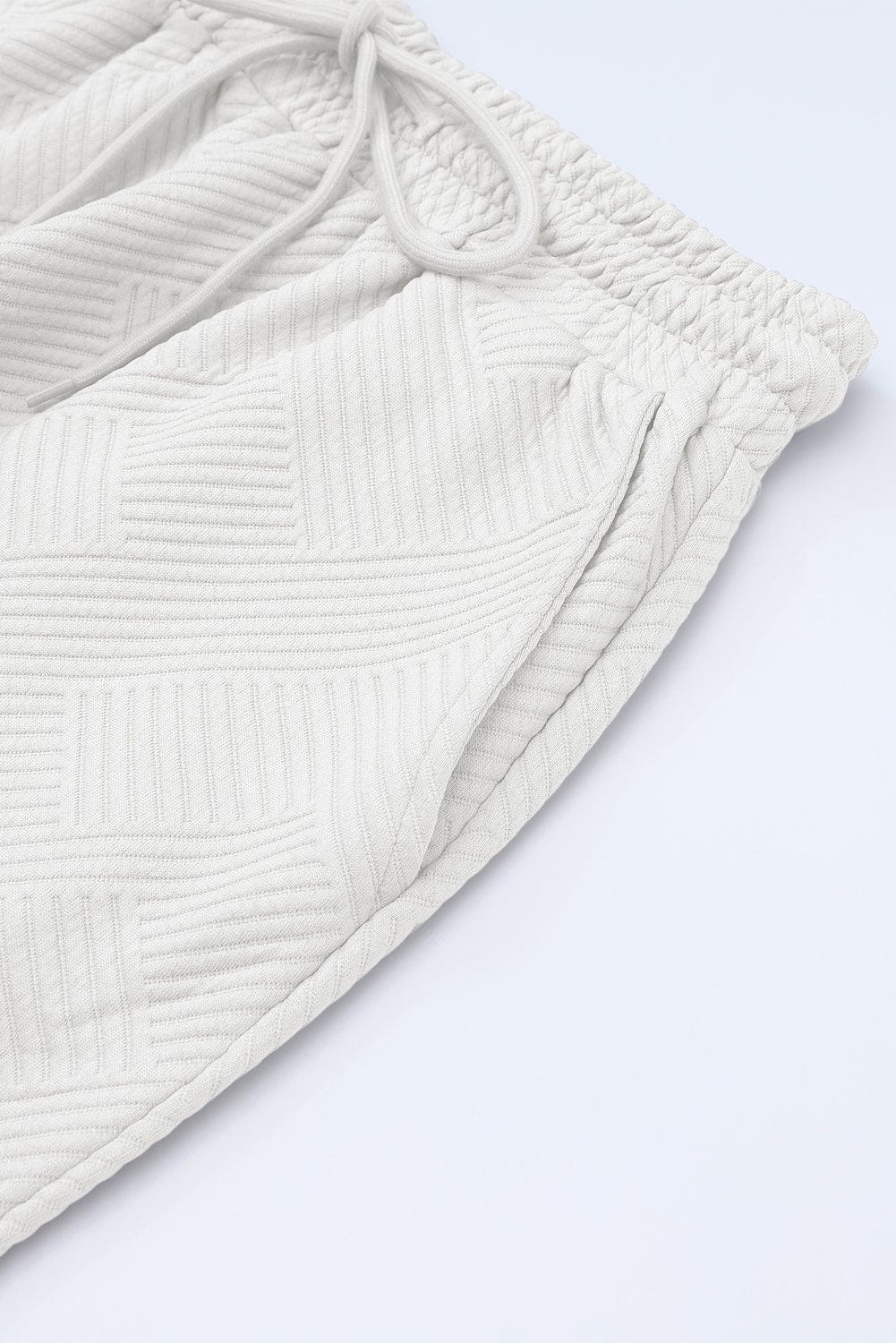 White Ribbed Casual Two Piece Set with Loose Fit T-Shirt and Drawstring Pants