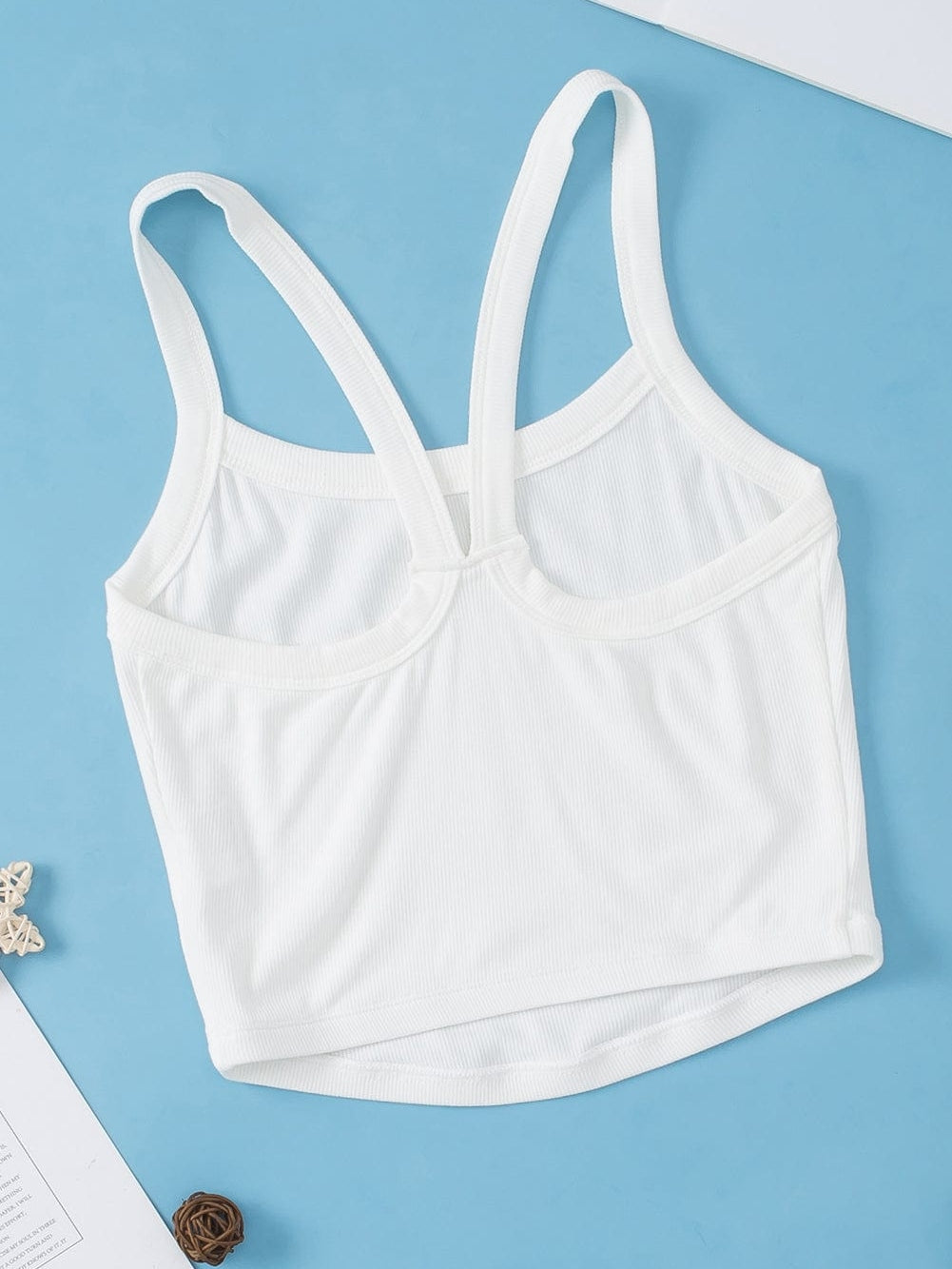 White Ribbed Crop Cami Top for Active Style