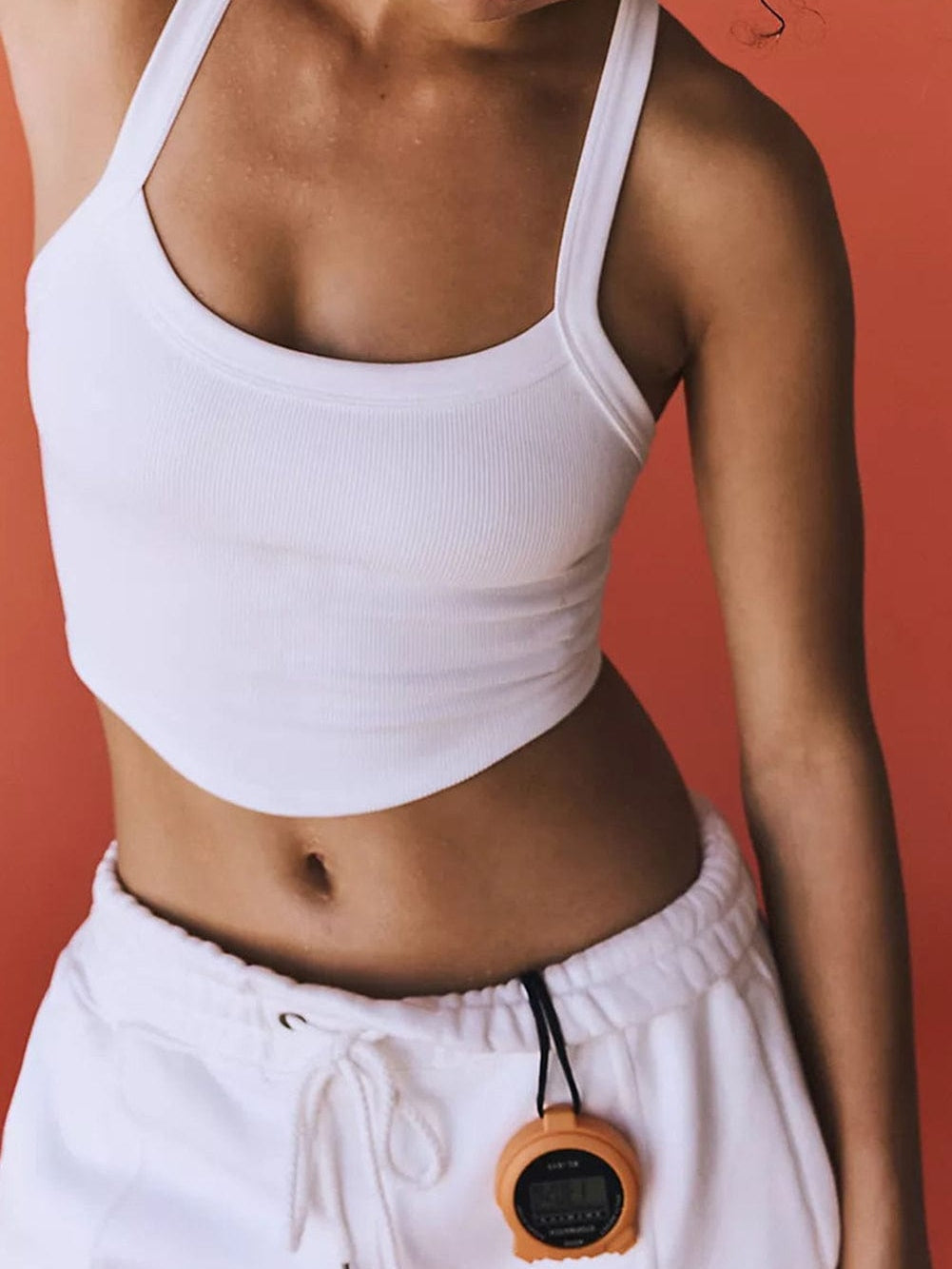 White Ribbed Crop Cami Top for Active Style