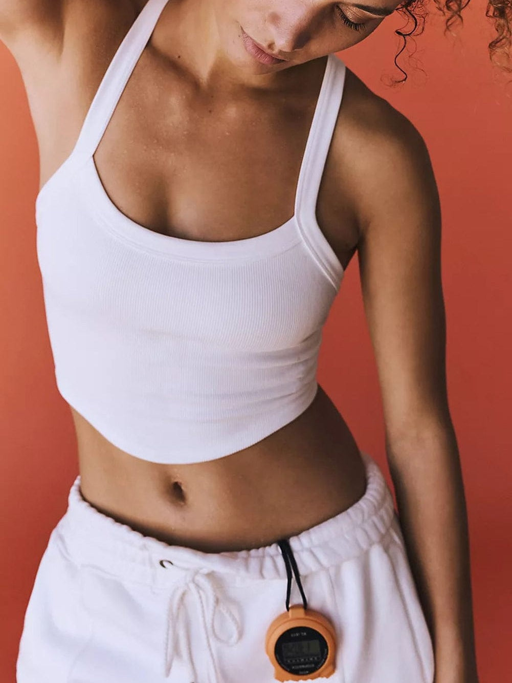 White Ribbed Crop Cami Top for Active Style