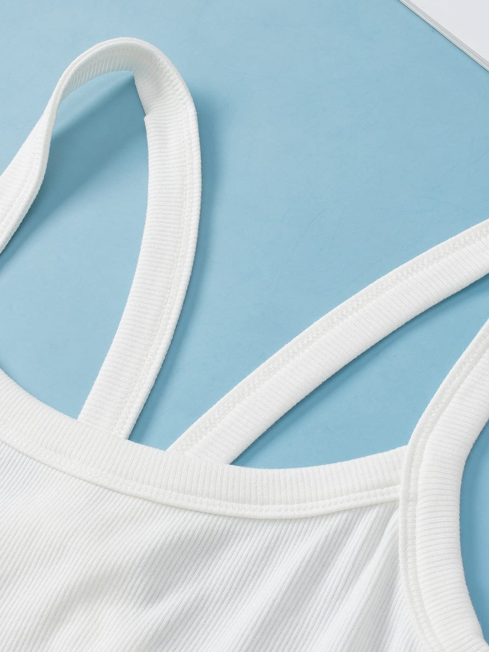 White Ribbed Crop Cami Top for Active Style