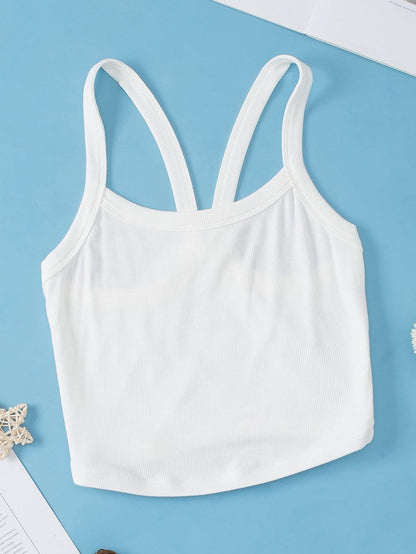 White Ribbed Crop Cami Top for Active Style