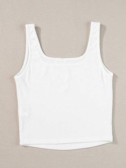 White Ribbed Square Neck Crop Top for Summer Fashion
