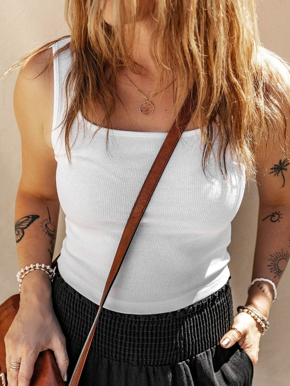 White Ribbed Square Neck Crop Top for Summer Fashion